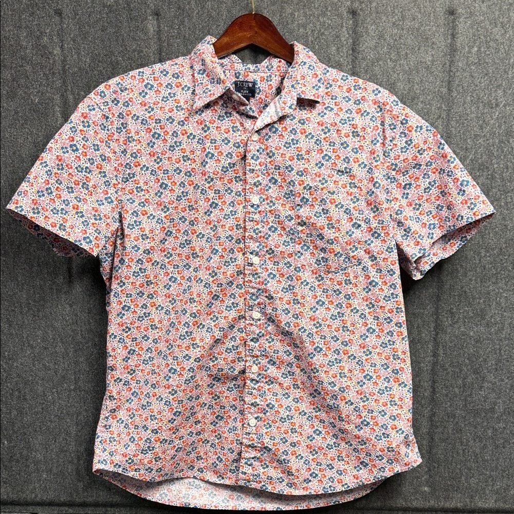 J. Crew Men's Floral Button Down Shirt - Red and Blue